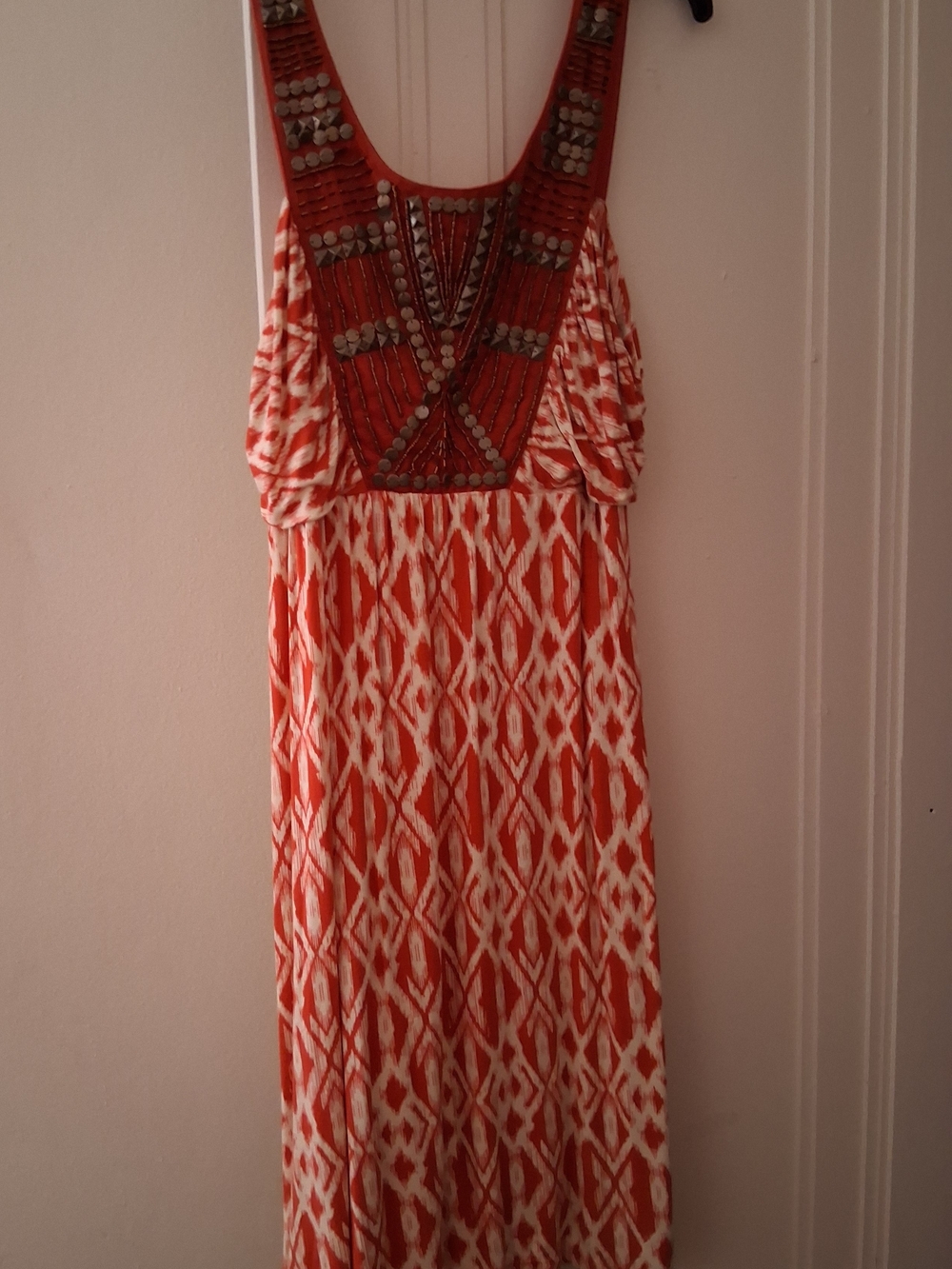 Apt. 9 Orange and White Beaded Tribal Maxi Dress